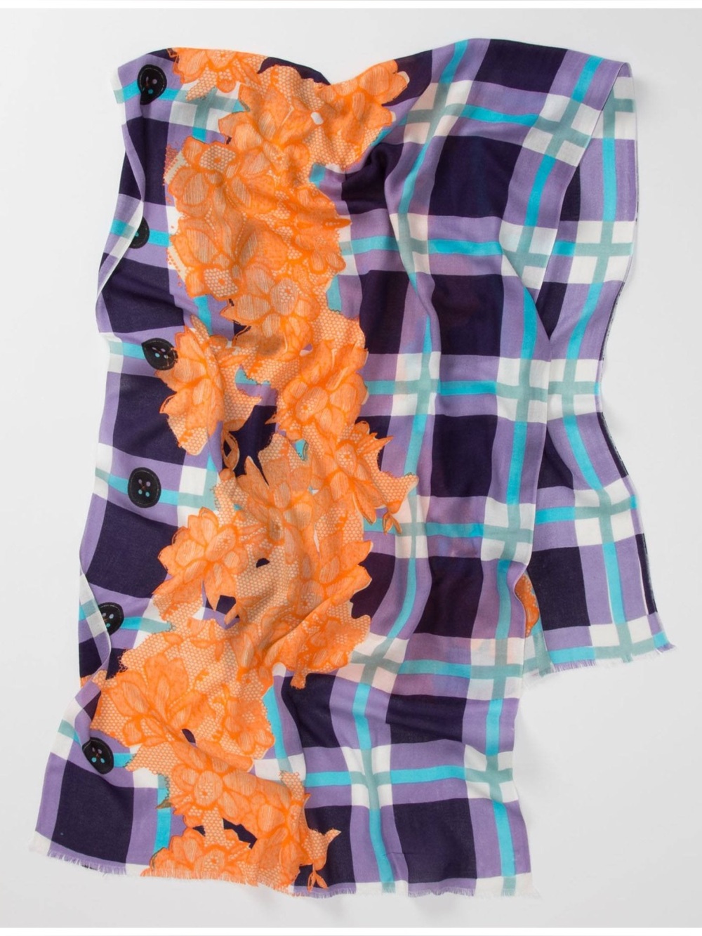 Anthro Plaid and Button Print Scarf by Canvasa from Yarnz